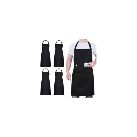 4er-Pack Kochschürzen, schwarze Schürze mit 2 Taschen, wasserdichte, verstellbare Schürze für Damen und Herren, professionelle Küchenschürze zum Kochen, Gärtnern, für Restaurants, Grillabende und Café