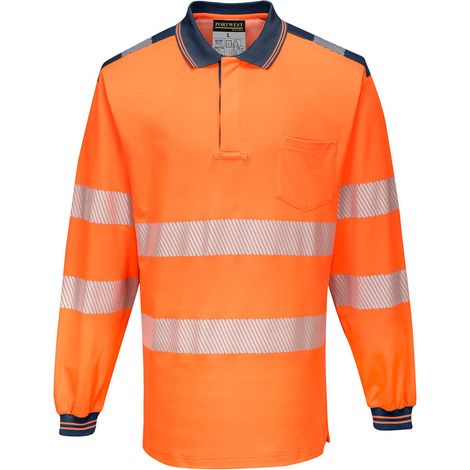 PW3 Polo Haute Visibilité ML couleur : Orange/Marine taille 5XL - PORTWEST