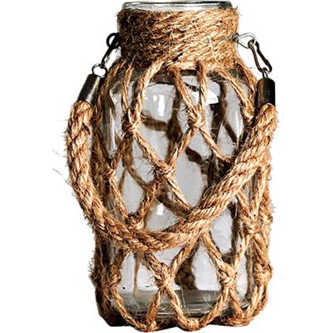 Vase soliflore en verre avec anse en corde de chanvre, Ø8 x 16 cm, vase rustique pour fleurs fraîches et fleurs séchées (1/5)