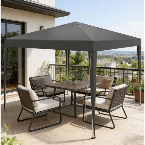 Tonnelle pliante 3 x 3 m avec toit imperméable anti-UV, hauteur réglable, sac de transport, gris foncé (1/5)