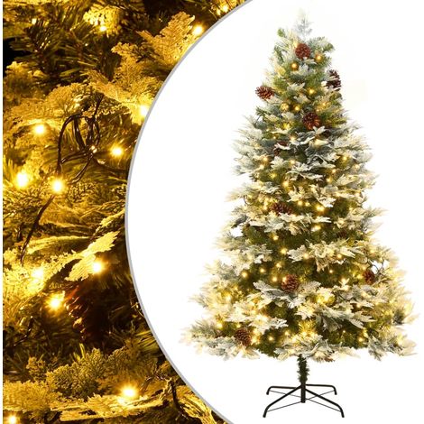 Weihnachtsbaum mit Beleuchtung und Kiefernzapfen Grün 195 cm