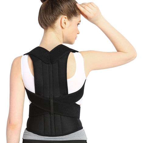 Correcteur de posture dorsal homme femme, bretelles ajustables, soutien lombaire, réducteur de douleur dos, taille unique, noir (1/5)