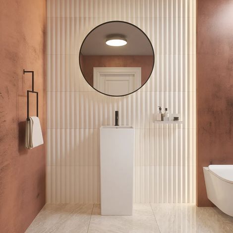 Lavabo Freestanding 33x33cm in Ceramica Bianco Lucido con troppopieno Mod. Levante (1/5)