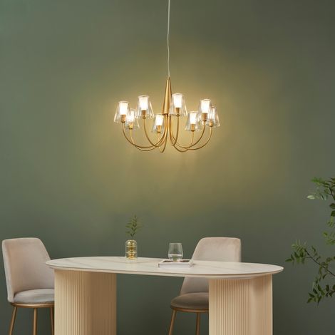 Grand lustre baroque doré 8 bras verre transparent - Cerenova