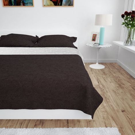 Couvre-lit matelassé double face 230 x 260 cm Crème et Marron (1/4)