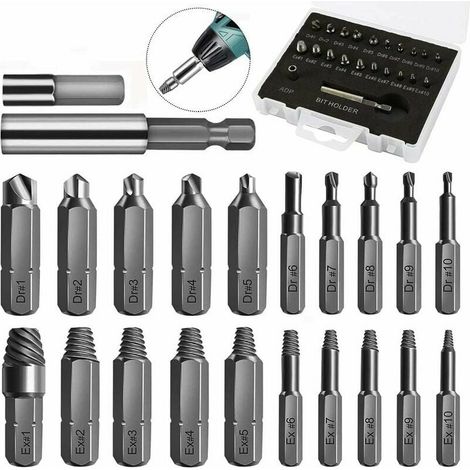 Extracteur de Vis Endommagé,22 pcs Extracteur de vis cassé Kit de démontage avec Porte-embout magnétique et adaptateur de douille,pour vis endommagées (1/5)