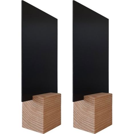 Socle cube en bois brut de dimensions 8 x 8 x 6,5 cm avec ardoise format A5 - Lot de 2 (1/5)