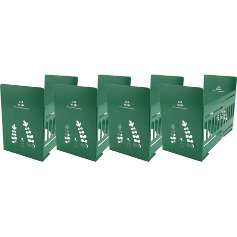 Quatre serre-livres, structure extensible, flexibles et réglables, en métal, design fin, forte capacité de charge, adaptés aux étagères, vert clair. (1/5)