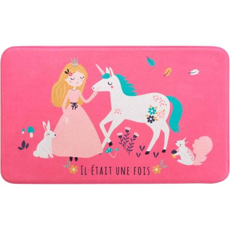 Tapis Enfant "Princesse Licorne" 45x75cm Rose (1/3)