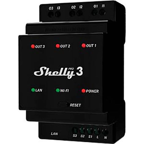 Shelly Pro 3 Smart Switch a relè con contatti puliti 3 canali - 48A Wi-Fi, LAN e Bluetooth Montaggio su guida DIN Compatibile con Alexa e Google Home App iOS Android. (1/10)