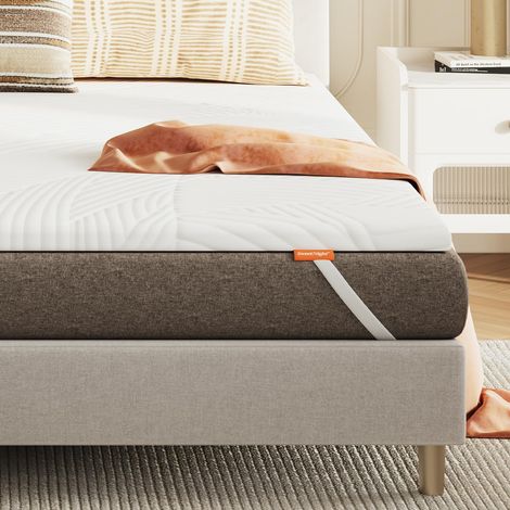 Sweetnight Topper Materasso in Gel 120 x 190 x 5 cm, con Rivestimento Sfoderabile e Lavabile, Coprimaterasso in Memory foam 120 x 190 x 5 cm, con Cinghie Elastiche, Bianco (1/5)