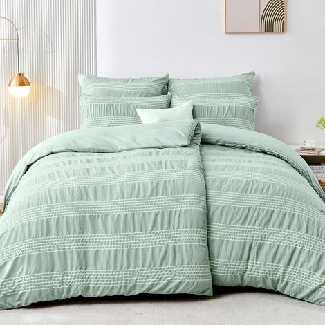 Bettwäsche-Set 200x200 cm Grün Weiß Gestreift 3-teilig Mikrofaser mit Reißverschluss