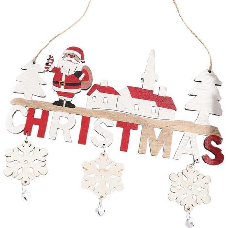 Décoration de Noël en bois à suspendre, panneau mural d'hiver avec cloches pour le Nouvel An, style ferme, cheminée intérieure-Santa Claus