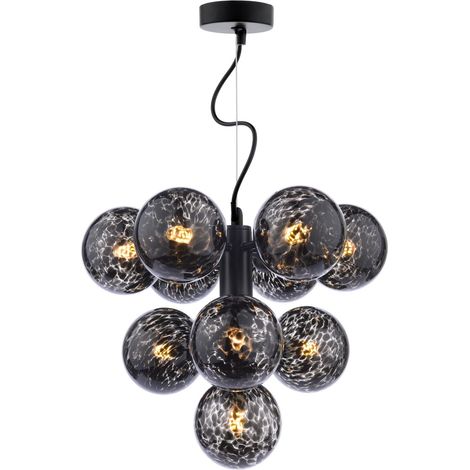 Dar Vine Suspension Vine à 10 lumières, noir satiné et verre à confettis noirs (1/5)