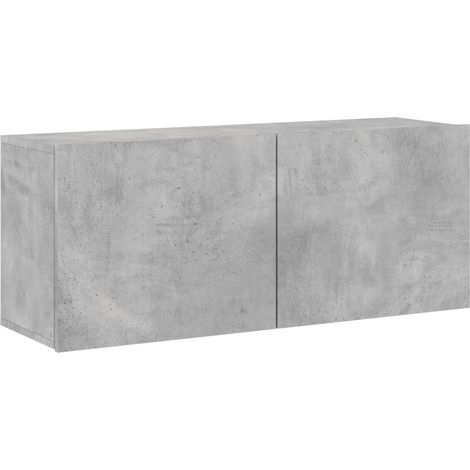 Meuble TV Banc TV Armoire TV mural gris béton 100x30x41 cm (1/5)