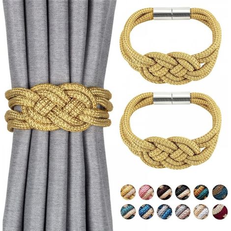 Embrasses de rideaux magnétiques décoratives de style nordique, en corde tissée, pour rideaux de fenêtre de maison et de bureau (doré) (1/5)