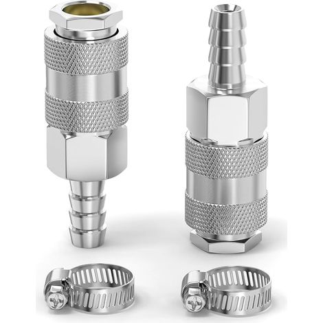 2 pièces accouplement d’air industriel mâle avec canne de tuyau de 12MM, fer nickel plating débit de raccord rapide air pneumatique compresseur raccords de tuyau