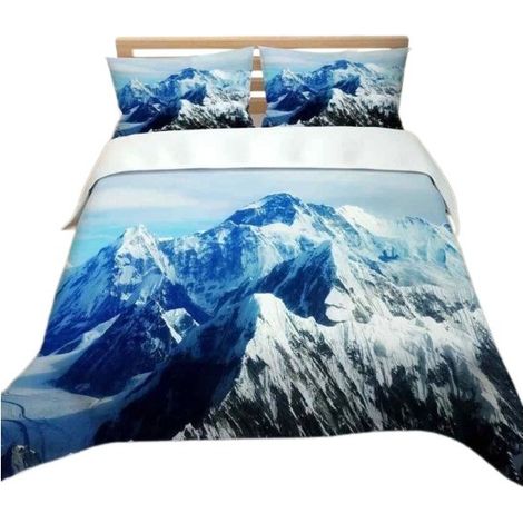 Parure de lit 3D motif montagne enneigée blanche, 220 x 260 cm, avec 2 taies d'oreiller, linge de lit (1/5)