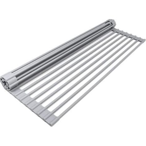Égouttoir d'évier, égouttoir de cuisine, support enroulable, panier enroulable résistant à la chaleur pour lave-vaisselle, facile à ranger, 19 tubes (33 x 45 x 1 cm) (gris) (1/5)