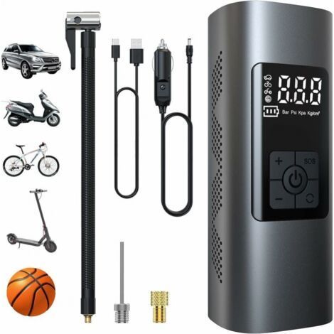 Ciel-Mini pompe à air électrique 6000mAh – Gonfleur sans fil 150PSI – Écran LCD numérique – Lampe LED – Adaptateurs pour voiture, moto, vélo (1/5)