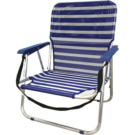 Spiaggina da Mare Leggera in Alluminio e Textilene con Tracolla di Trasporto  e Tasca Portaoggetti 54x56x64 cm Sedia bassa Blu e Bianco da Spiaggia Portatile solo 1.2 kg