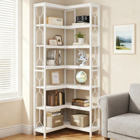 Bibliothèque d'angle, 200 x 60 x 60 cm,Grande étagère d'angle Industrielle, étagère d'angle sur Pied, Blanc