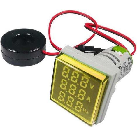 Testeur de tension alternative 22 mm (jaune), voltmètre, ampèremètre, fréquencemètre avec panneau multimètre multifonction, 50-500 V CA / 0-100 A / (1/5)