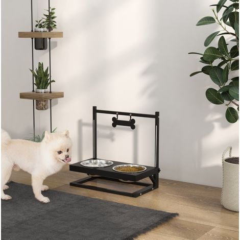 CHICFURN comedero elevado para perro 40,5 x 22 x 39 cm de acero negro, 2 cuencos (1/5)