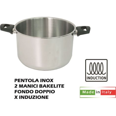 Pentola da cucina ad induzione in acciaio inox 2 manici linea natura 20 cm