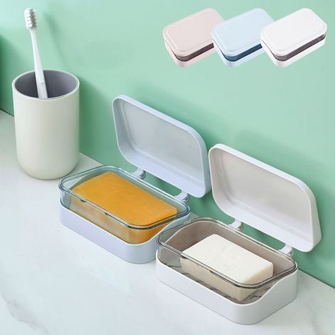 Boite A Savon - Boite A Savon Avec Couvercle Et Double Evacuation - Pour Salle De Bain Cuisine Et Voyage - 13,2 X 8 X 5 Cm - Rose - 1 Unite (1/5)