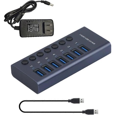 Hub USB 3.0, répartiteur USB 7 ports, expandeur USB 7 ports, adaptateur secteur 12 V, 5 Gbit/s, USB 3.0 - États-Unis (1/4)