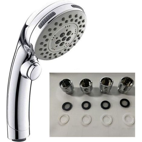 Electrolytic chrome shower head with stop button, hand shower, shower head + KMGT connector, 1 piece (1/5)