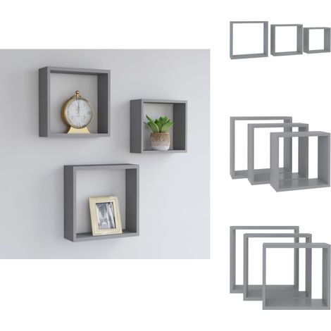 Étagères murales sous forme de cube 3 pcs Gris MDF - Etagere Murale - Etagere Cube - Rangement Mural - Decoration Murale - Meuble Design (1/5)