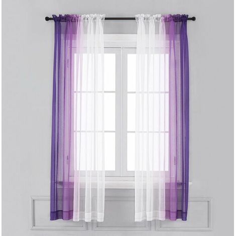 Ombre Voilages - Faux Linen Gradient Semi-Tringle Chambre Voile Et Salon Rideaux, Ensemble De 2 Panneaux De Fenetre Rideaux, 2.44CM1.32CM, Violet - 2.44CM1.32CM, Violet (1/4)