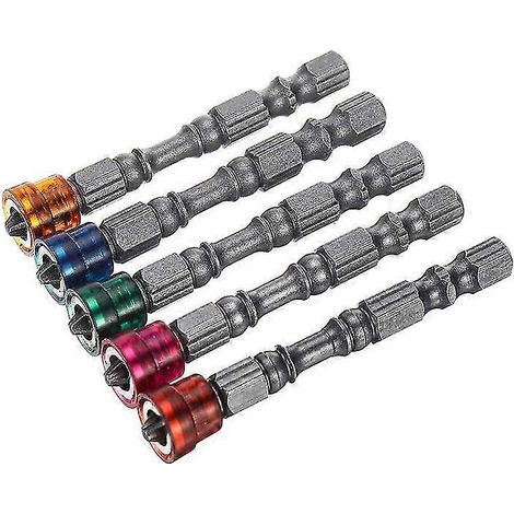 Ensemble de 5 tournevis électriques magnétiques multicolores à pointe cruciforme en acier et tige de 6,35 mm (1/4") (1/5)