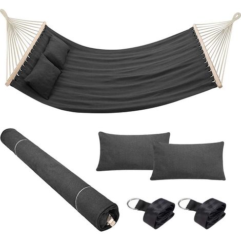 Amaca Giardino 2 Posti Legno Cotone Relax Esterno Campeggio 345x150cm Antracite (1/5)
