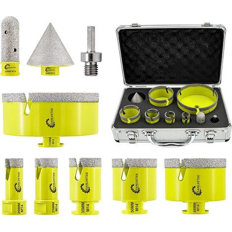 Foret Diamant Carrelage Kit - Trepan Carrelage Scie Cloche Diamantée (20/25/35/50/68/110mm+20mm Fraise +50mm Mèches Chanfrein+Adaptateur) pour Carrelage Céramique Porcelaine Marbre Granit (1/5)