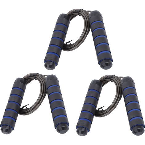 Corde à sauter en fil d'acier, 3 pièces, pour adultes, Fitness, gymnastique, perte de poids, corde de sport réglable, noir et bleu