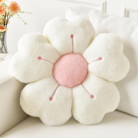 Coussin avec motif floral, coussin décoratif en forme de fleur, adapté aux lits et aux canapés, coussin de madeleijescoussin, décoration pour chambres d'étudiants, coussin au sol (blanc, 35 cm) (1/4)