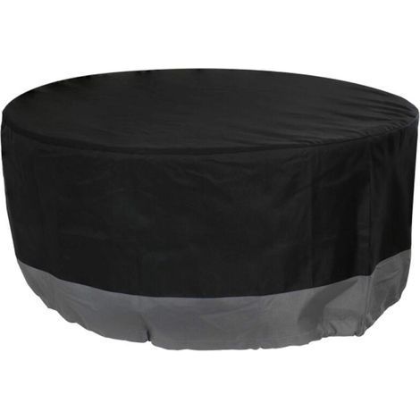 Housse de foyer extérieur ronde de 152 cm (60 pouces) de diamètre, noire/grise, avec cordon de serrage et protection anti UV pour foyer. (1/5)
