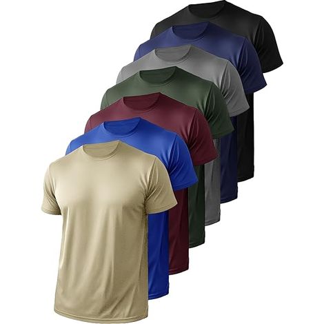 T-shirt Homme Manches Courtes - Tissu Évacuateur D'humidité - Séchage Rapide - Extensibilité 4 Directions - Pour Running Gym Sport Outdoor - Lot De 7