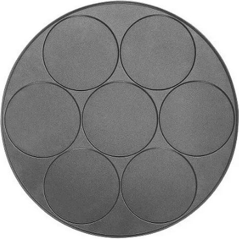 Plaque 7 mini-crêpes Le trou unique a un diamètre de 8 cm, une hauteur de 2 cm et une longueur totale de 31,5 cm. pour Crêpière 100501