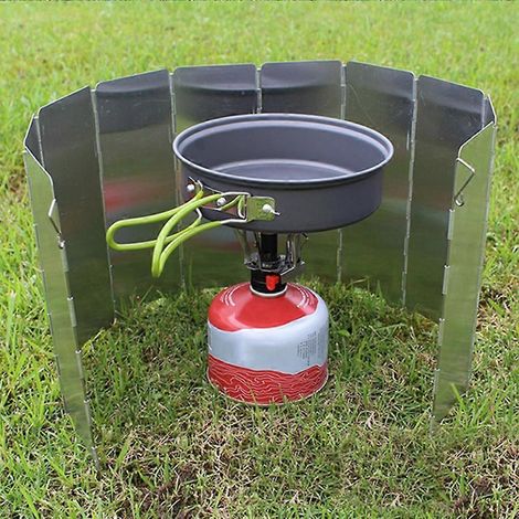 Ensemble de 10 pare-vent pour réchaud à gaz, pliables, pour pique-nique en extérieur ou barbecue. (1/5)