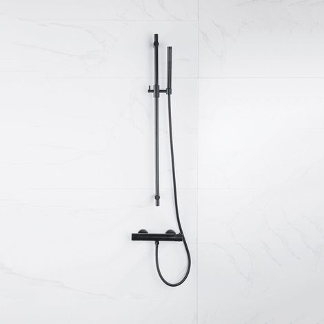 FugaFlow Eccelente Sobrado Ensemble de douche barre curseur avec douchette stick, flexible en métal et robinet de douche Noir mat (1/4)