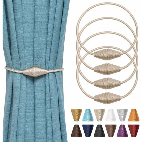 4er-Pack magnetische Vorhang-Raffhalter, handgefertigt, gewebtes Seil, praktisch und dekorativ für Zuhause und Büro (Beige)