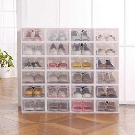 Boîte de rangement à chaussures 10pcs – Étagère à clapet en plastique transparent – Dimensions 31 x 20 x 13 cm – Blanc (1/3)