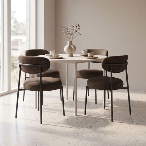 Lot de 4 chaises de salle à manger en tissu chenille marron - ANNIE (1/5)