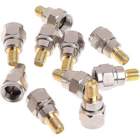 Lot de 10 adaptateurs coaxiaux RF en acier, fiche mâle F vers prise femelle SMA (1/4)