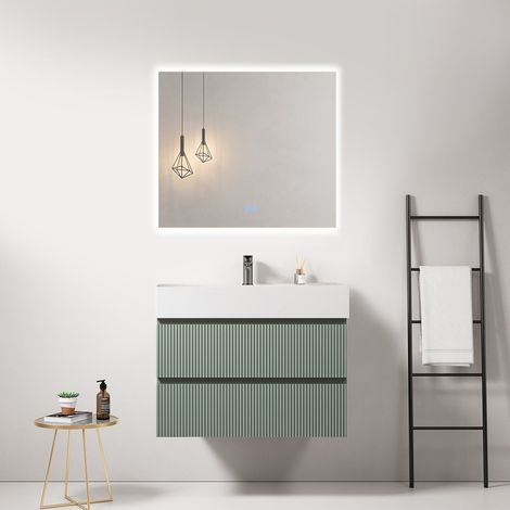 Mobile bagno sospeso cannettato 80 cm Verde Salvia Lavabo in Resina Specchio Quadro Retroilluminato - Fiji Paint (1/4)