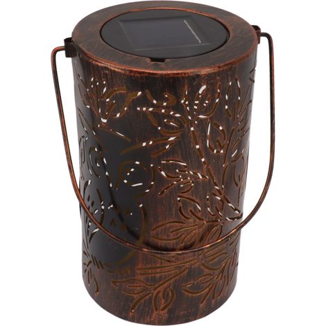 Ortviai Lanterne Solaire Extérieure en Métal Rouge Cuivré en Forme de Chouette pour Jardin, Terrasse et Allée